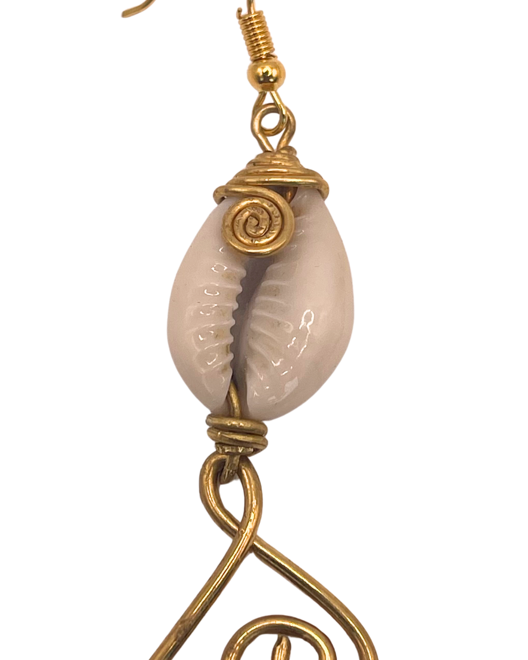 Brass Spiral Cowrie Shell Long Earring