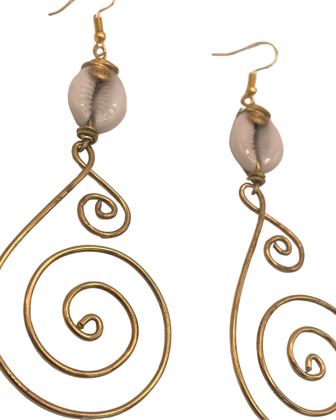 Brass Spiral Cowrie Shell Long Earring