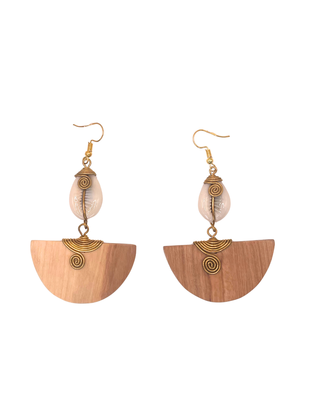 Semi-Circle Wood Cowrie Shell Earring