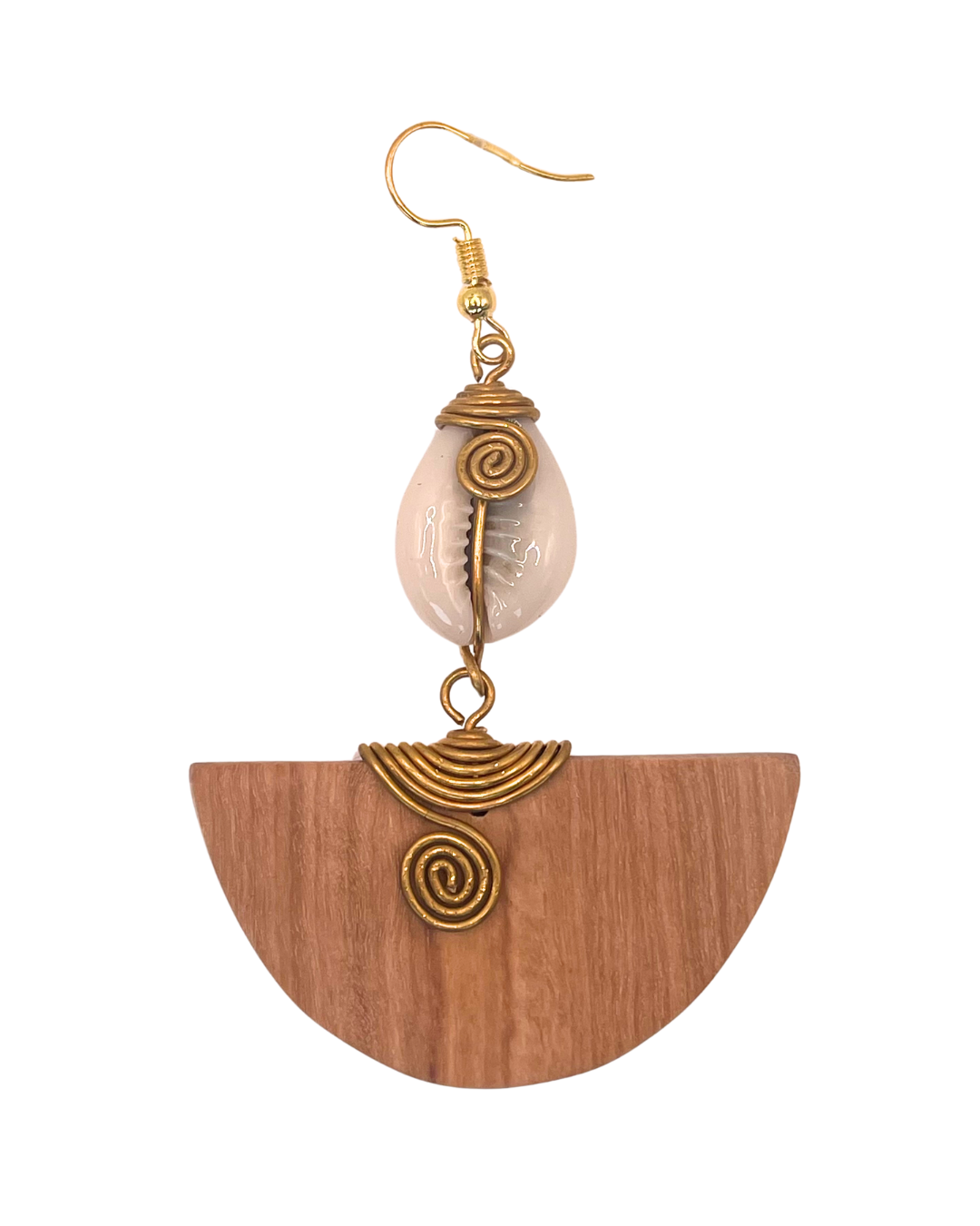 Semi-Circle Wood Cowrie Shell Earring