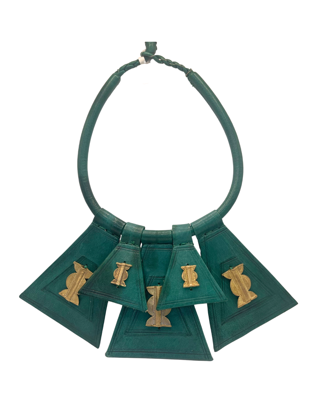 Five In One Green and Gold Adjustable Handmade Leather Necklace