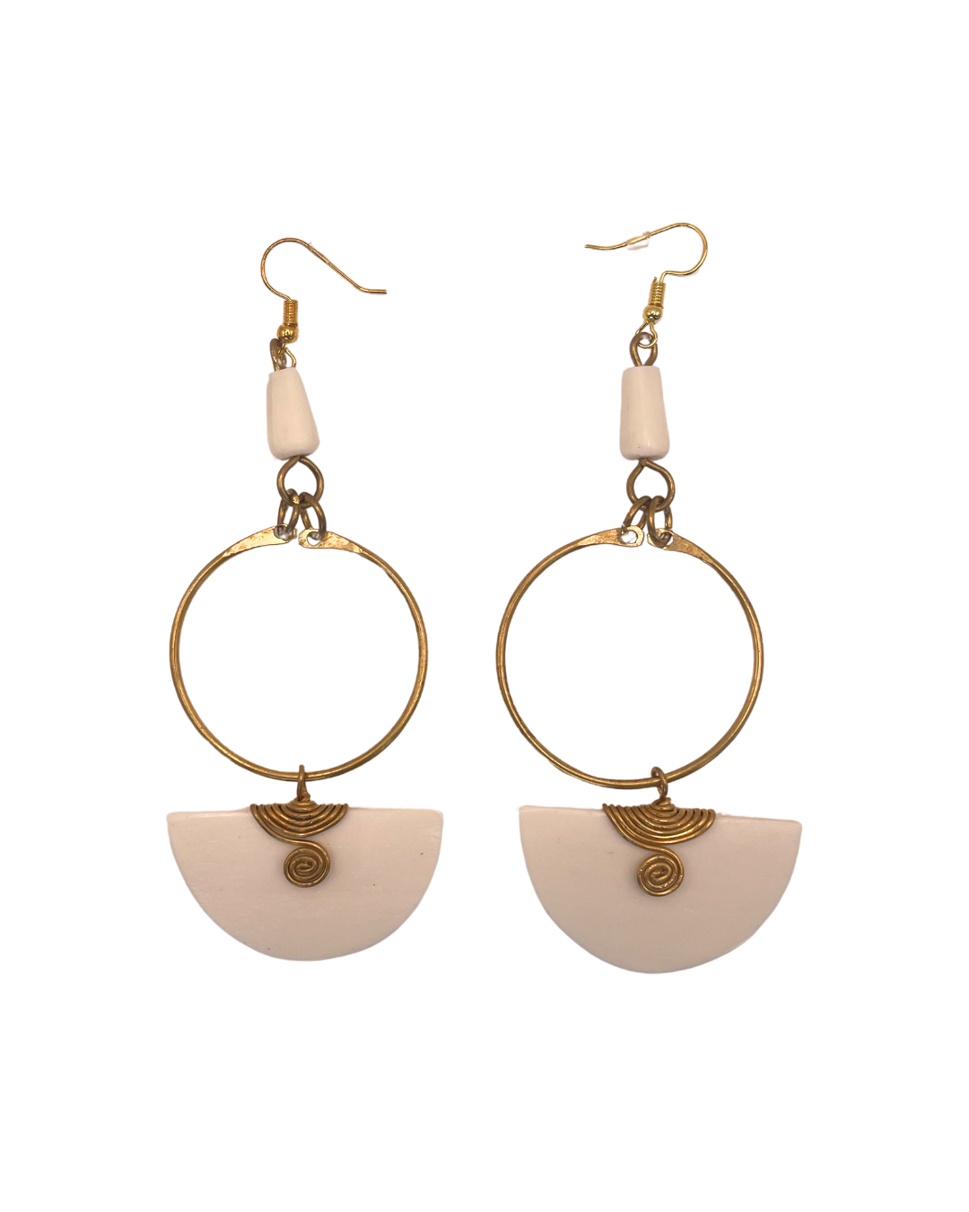 Half Moon Bone/Brass Earring
