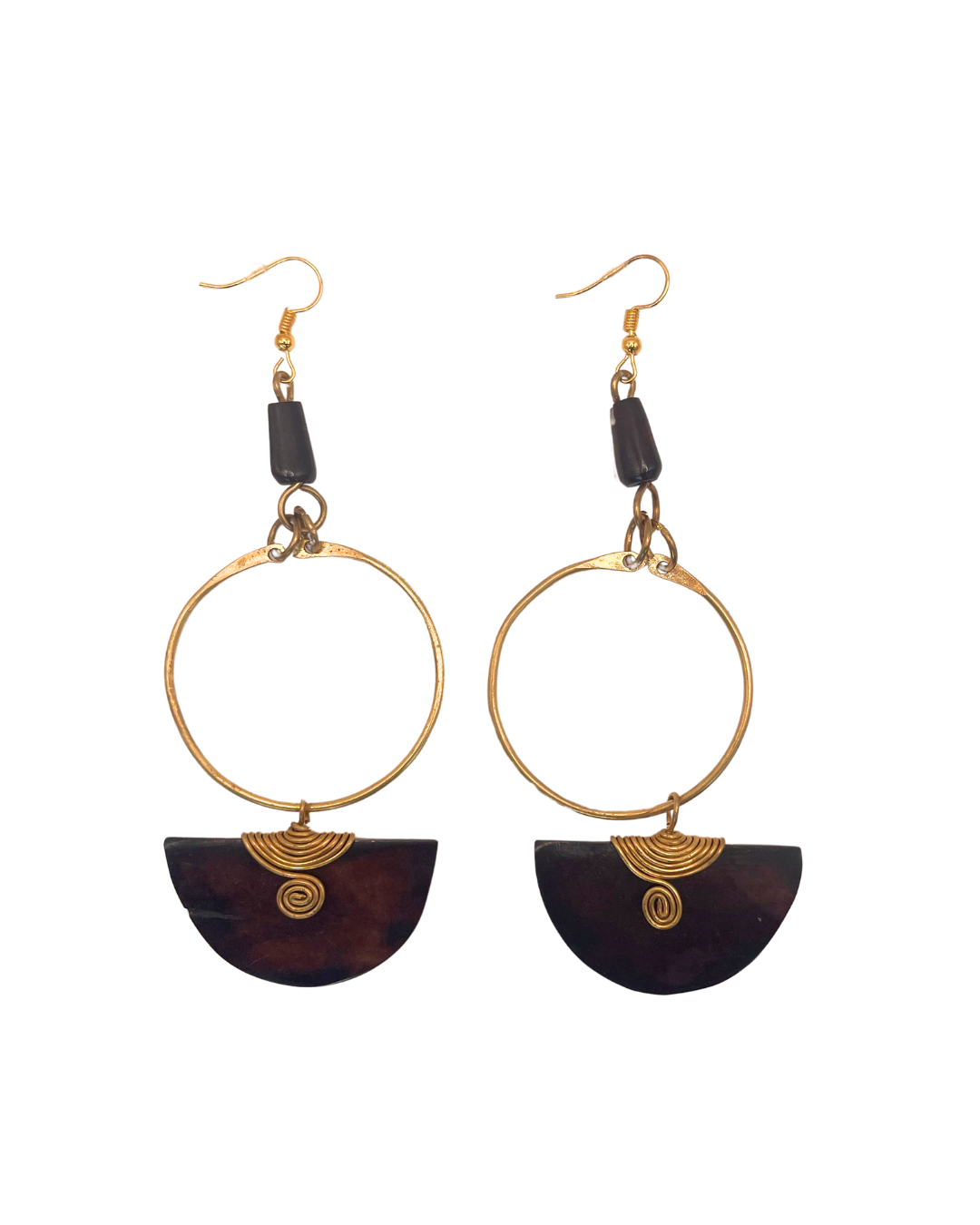 Half Moon Bone/Brass Earring