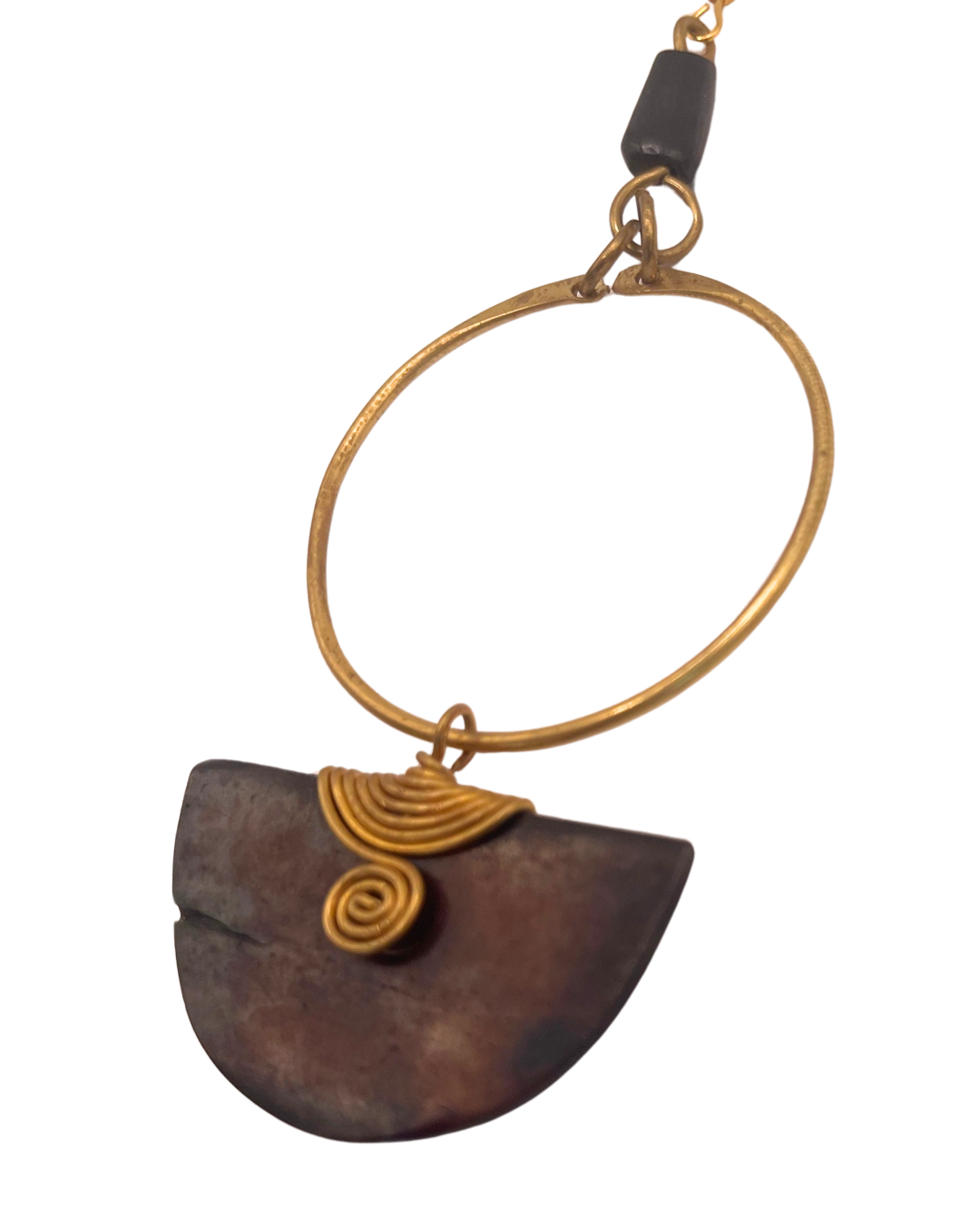 Half Moon Bone/Brass Earring