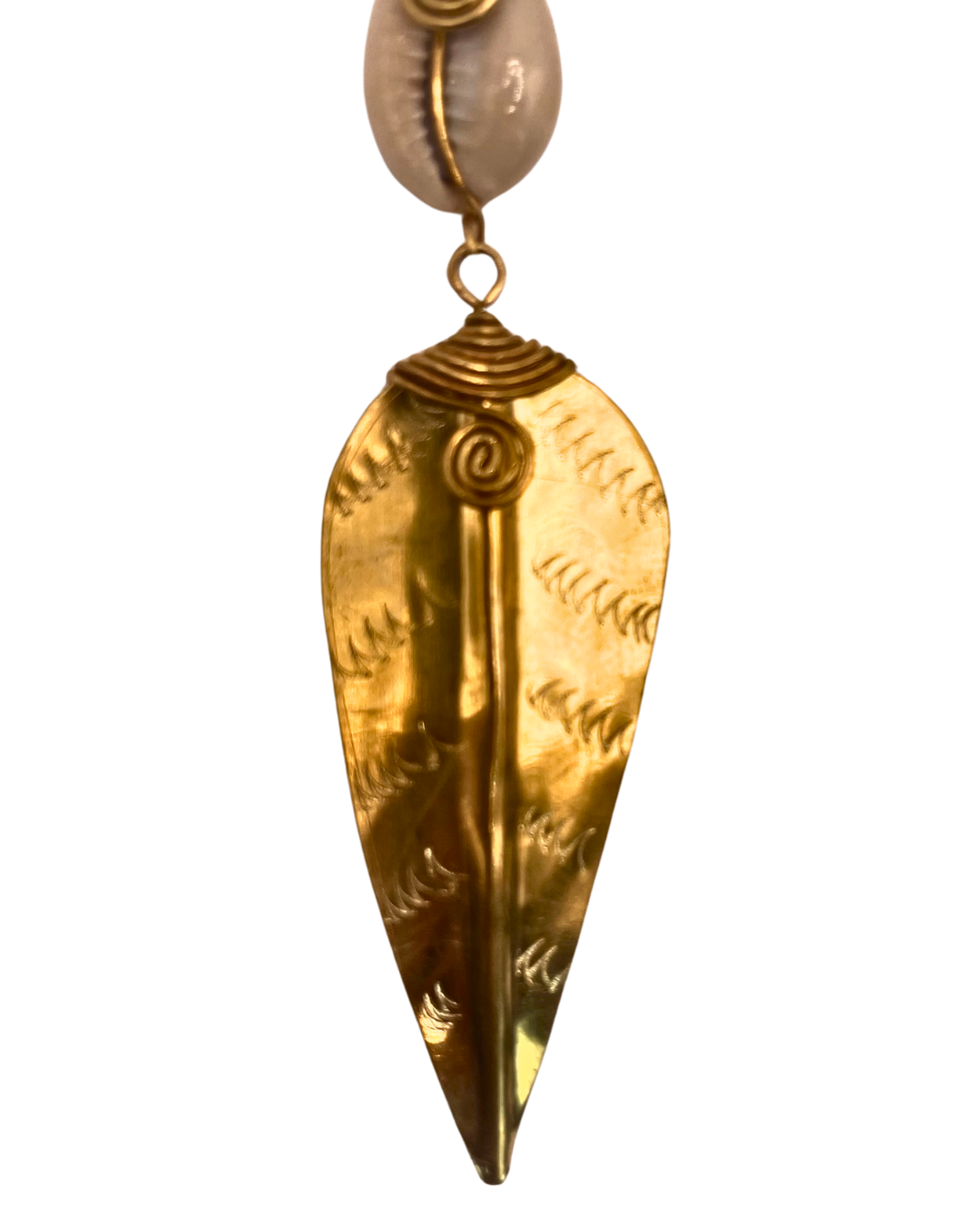 Brass Leaf Cowrie Shell Earring