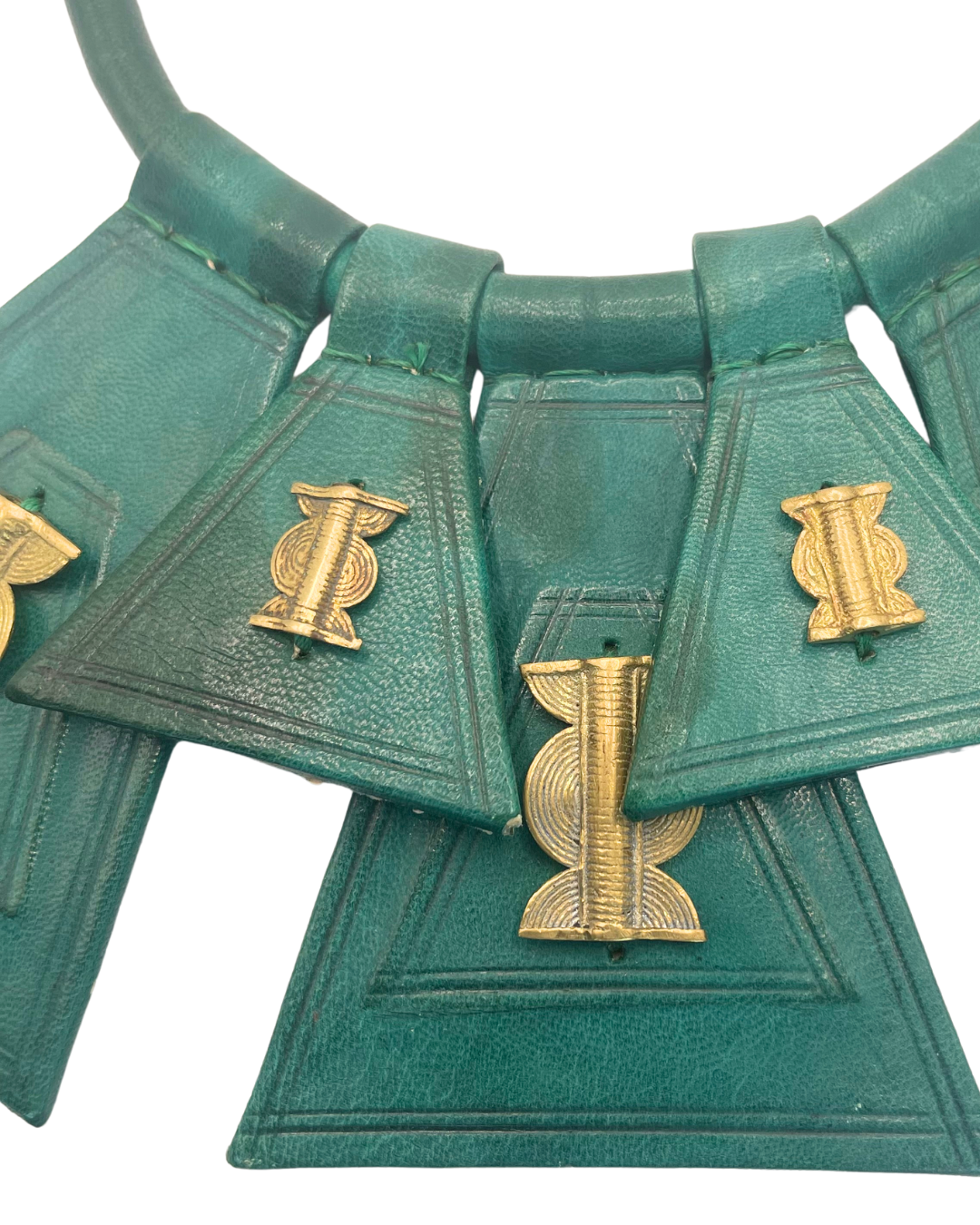 Five In One Green and Gold Adjustable Handmade Leather Necklace