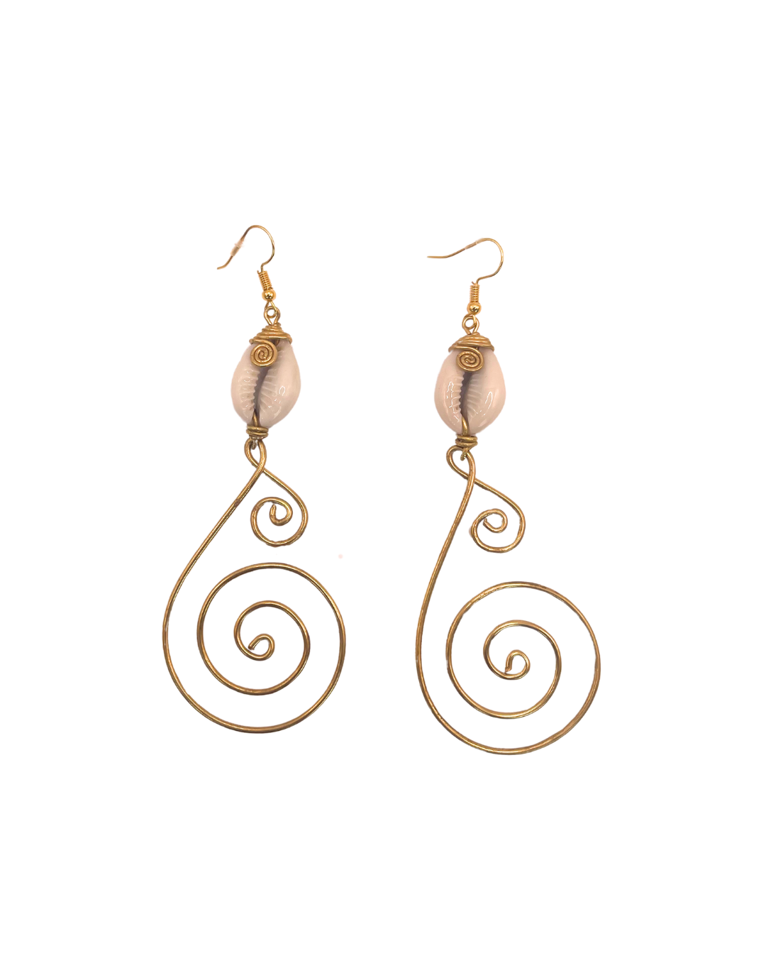 Brass Spiral Cowrie Shell Long Earring