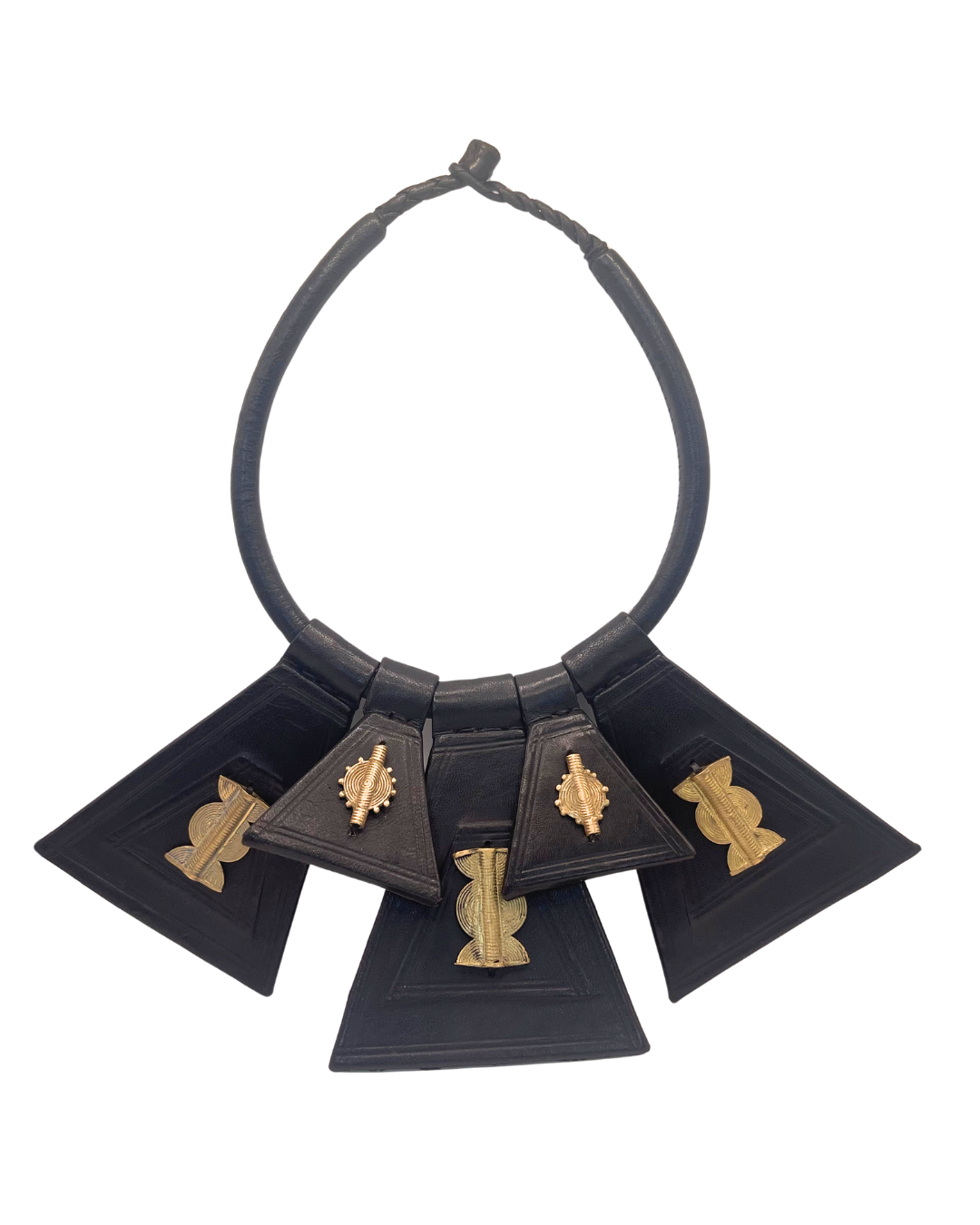 Black and Gold Adjustable Handmade Leather Necklace