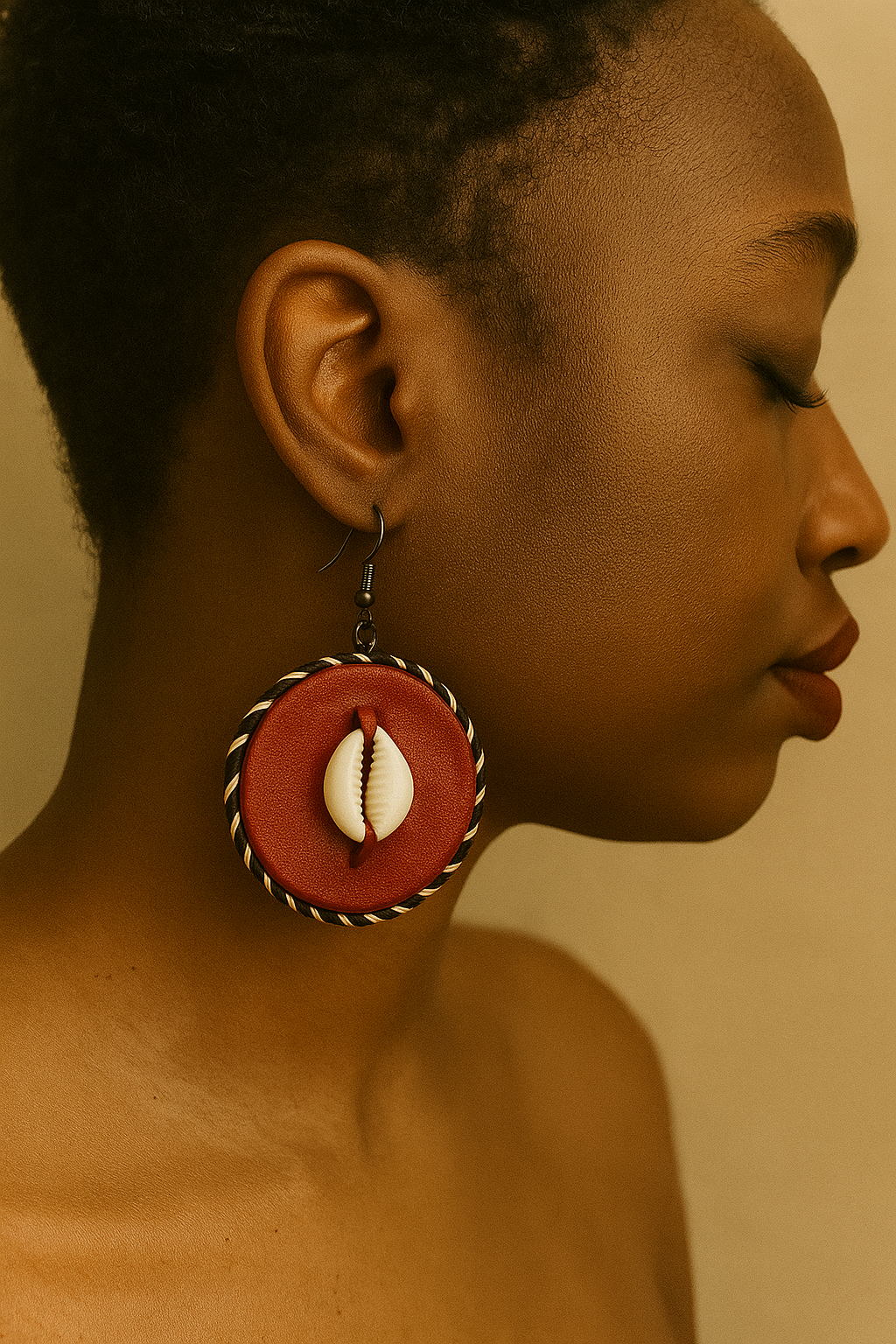 Leather cowrie earring