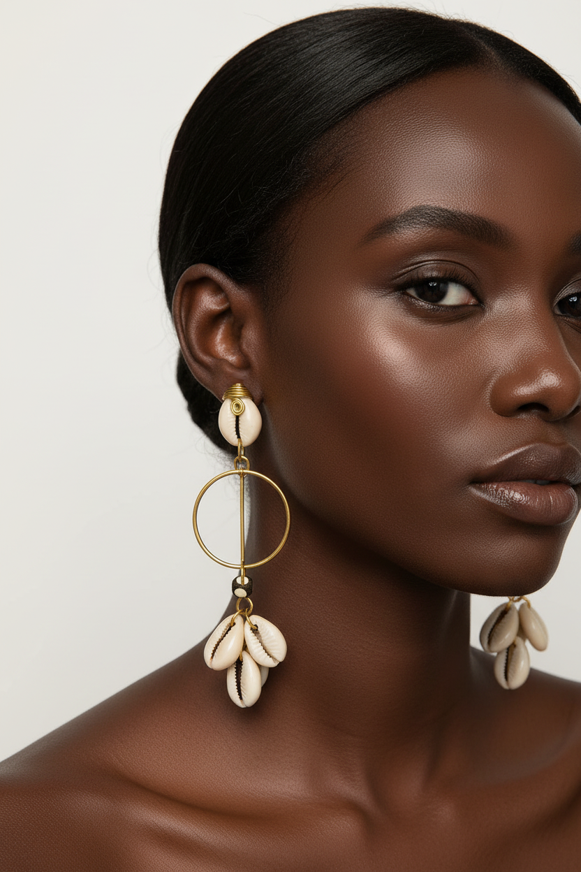 Brass cluster cowrie circle earring