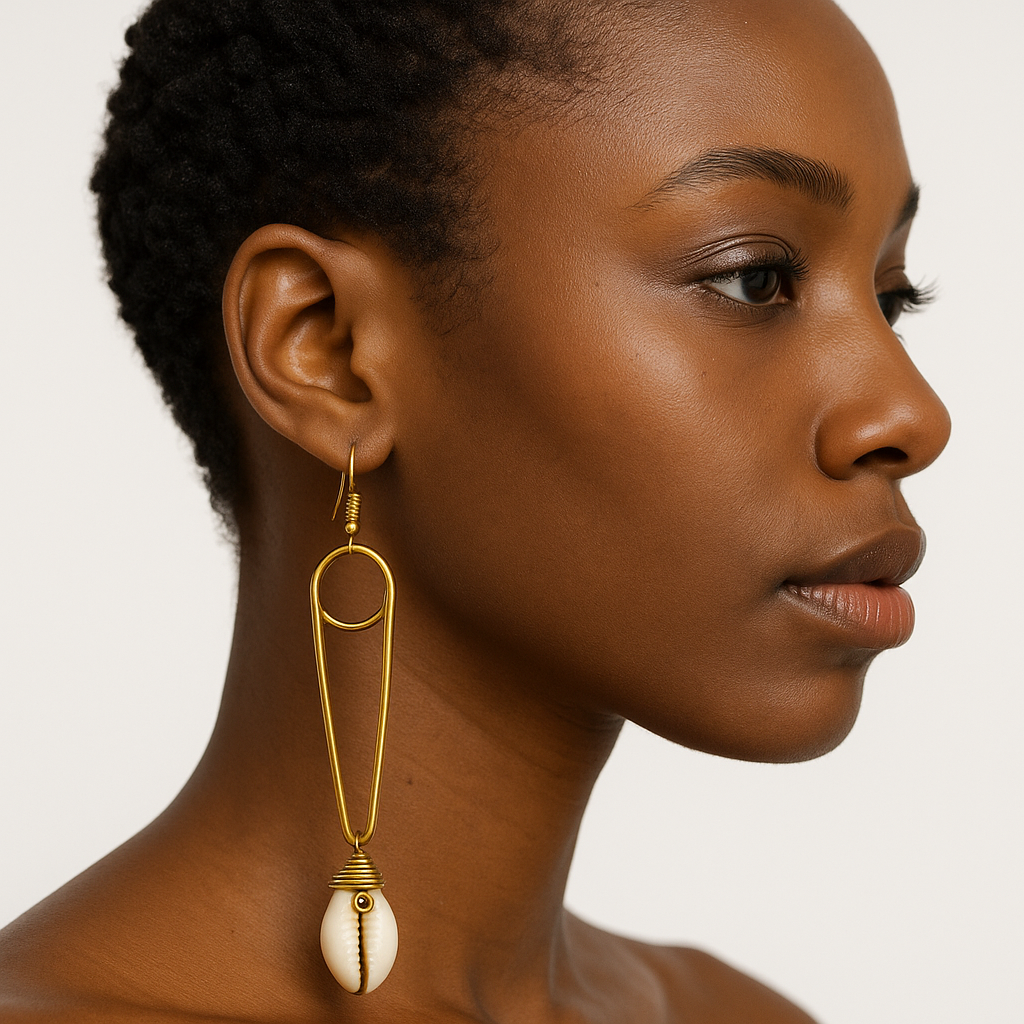 Brass cone cowrie earring