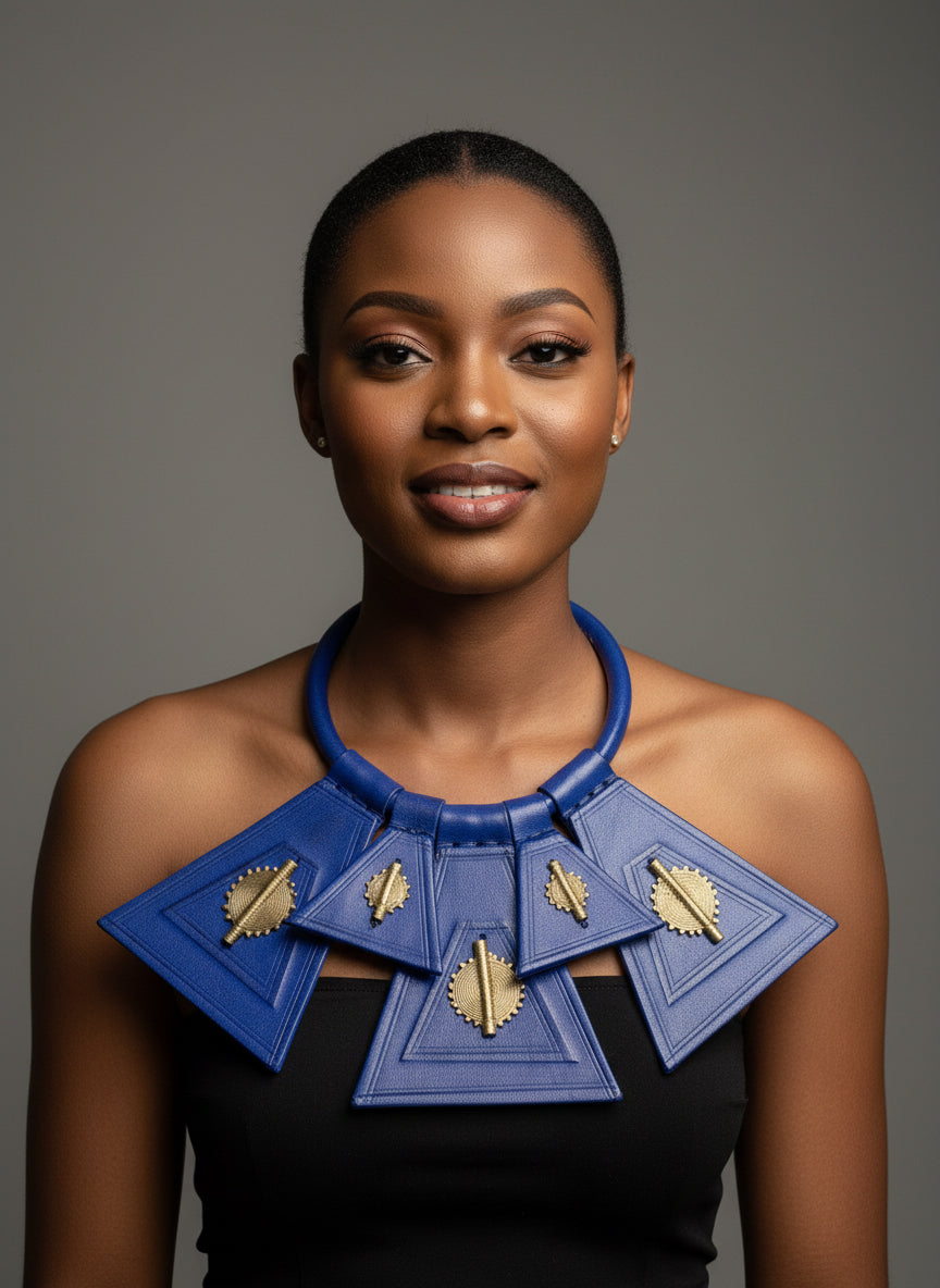Burkinabè Five piece leather & brass pendant necklace