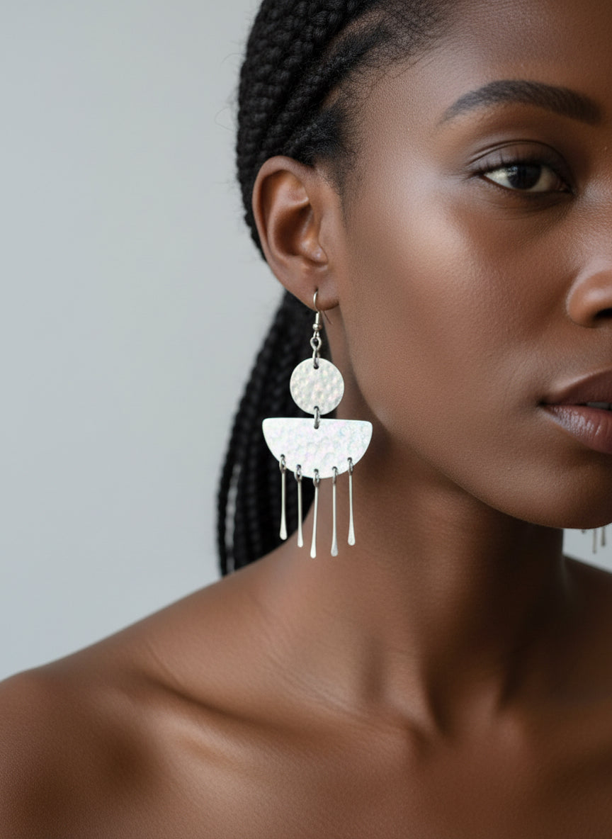 Recycled aluminum half moon and circle earrings