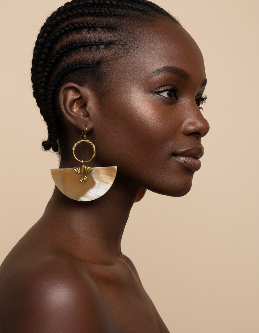 Cow horn & Brass Earring