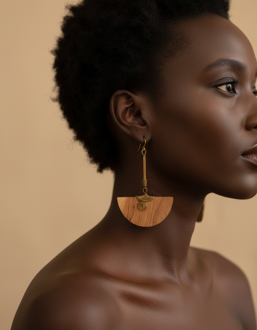Wood Brass Earring
