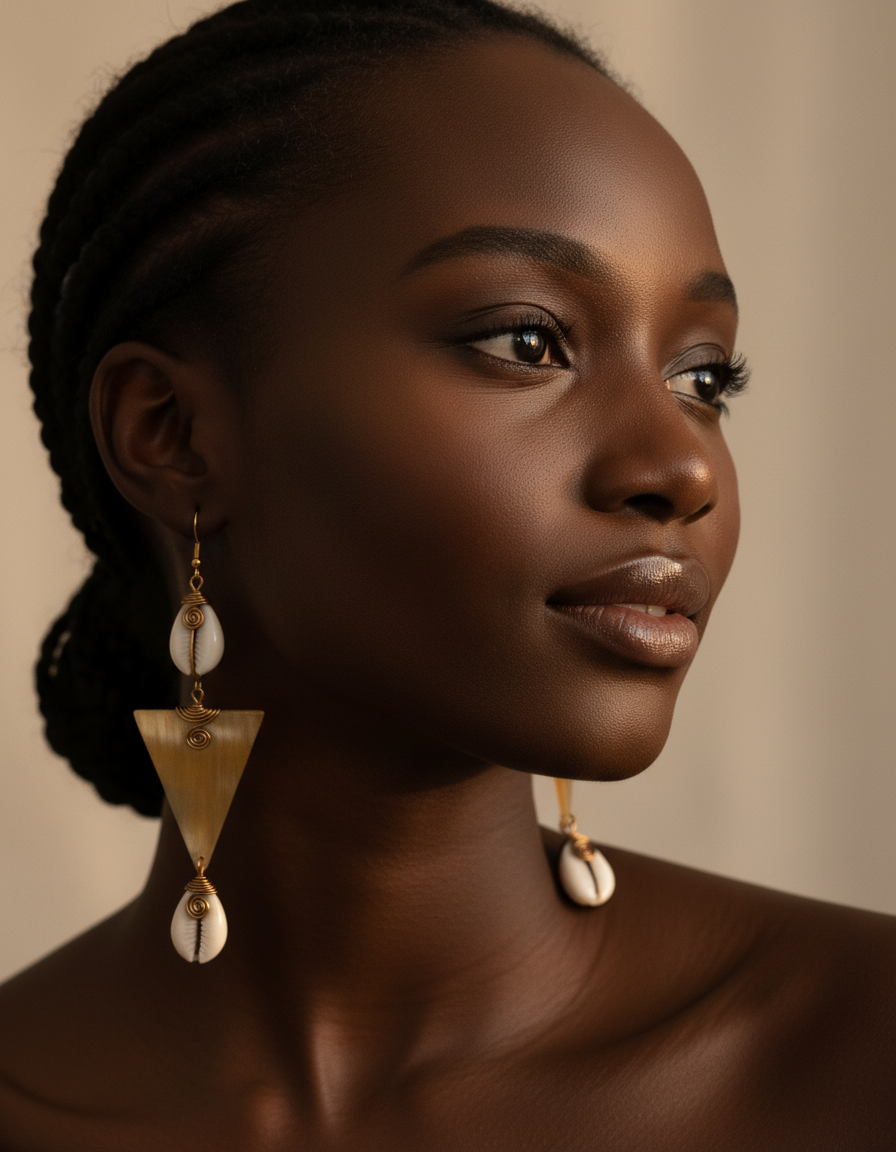 Diamond Shaped Cowhorn Cowrie Shell Earring