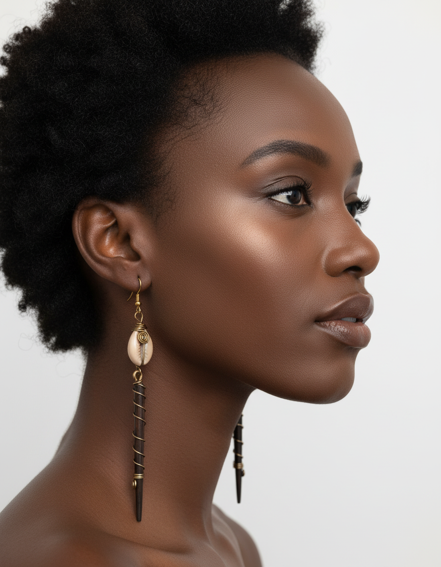 Long Bone Cowrie Shell Earring