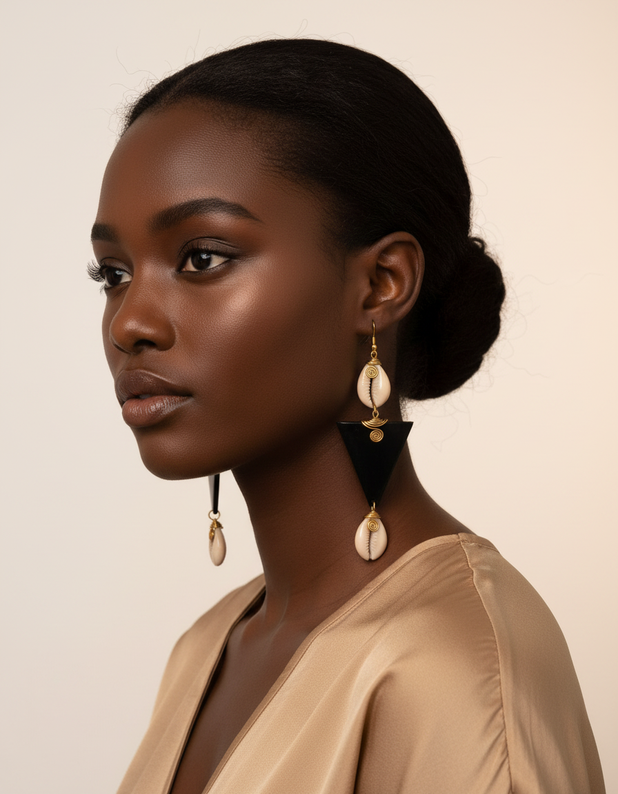 Diamond Shaped Cowhorn Cowrie Shell Earring
