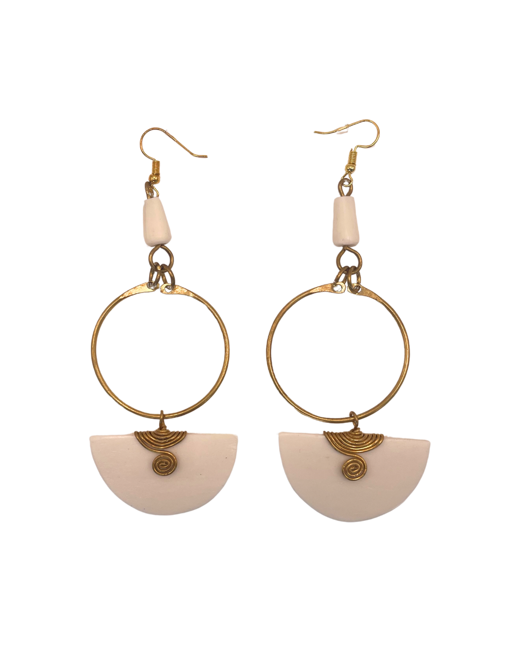 Half Moon Bone/Brass Earring