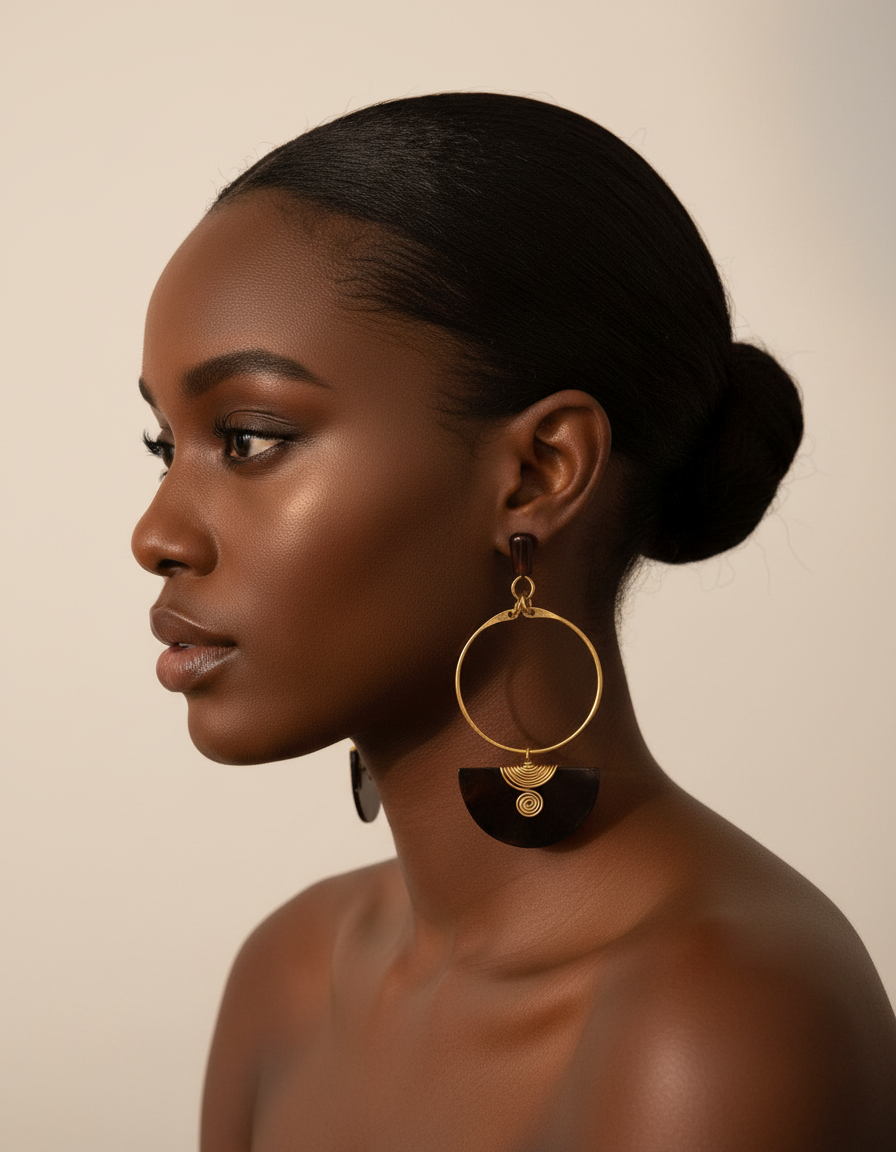 Half Moon Bone/Brass Earring