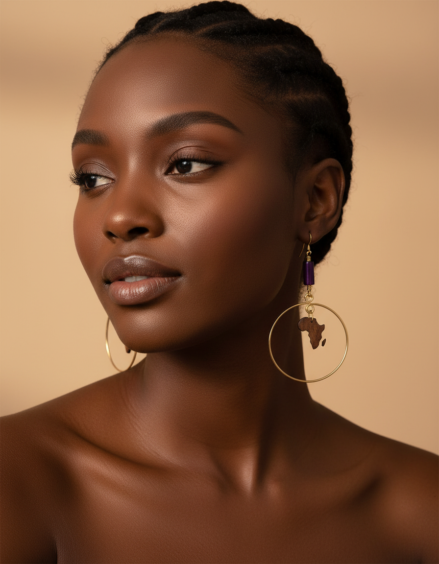 African Map Hoop Earring