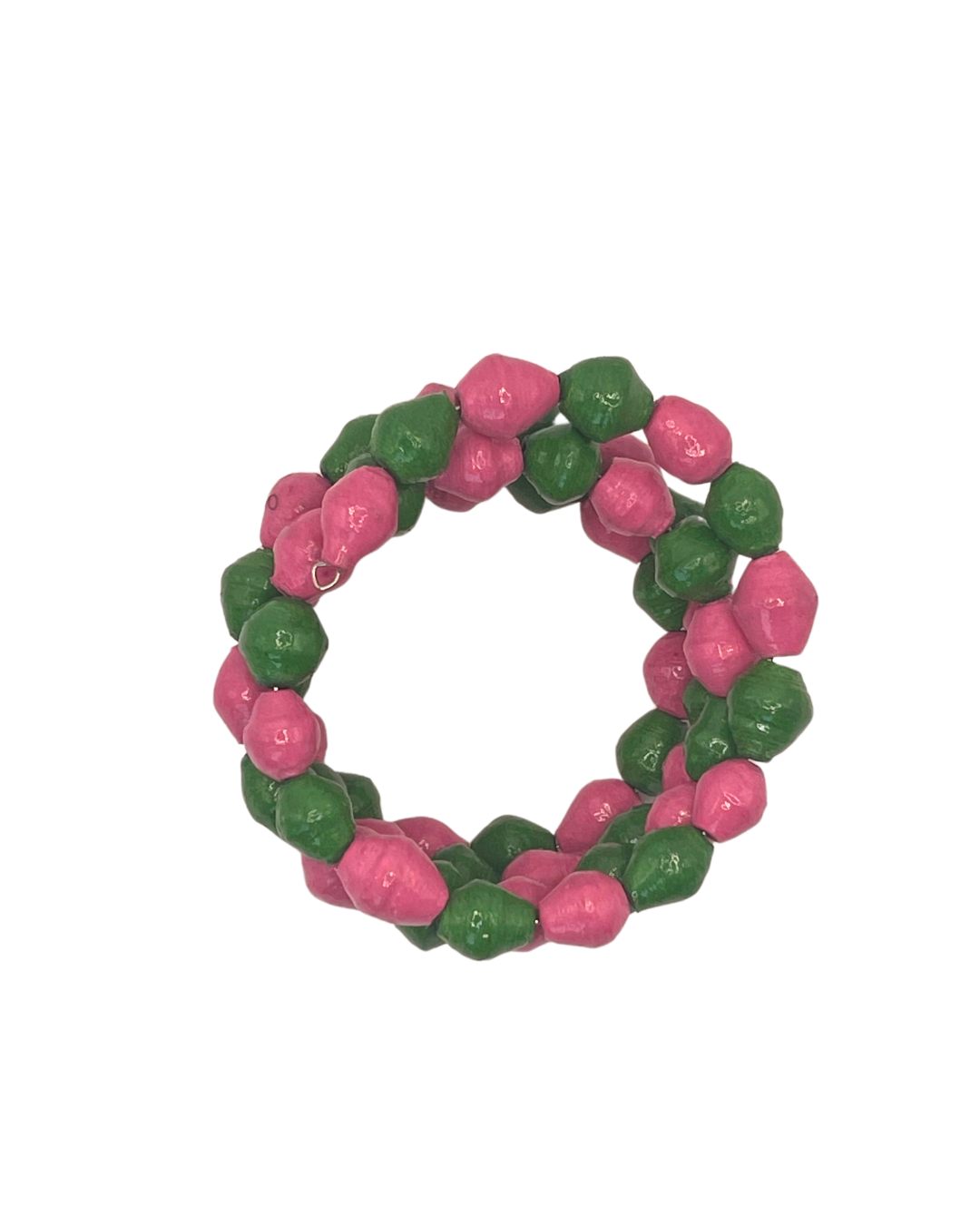 Pink and Green Paper Bead Bracelet