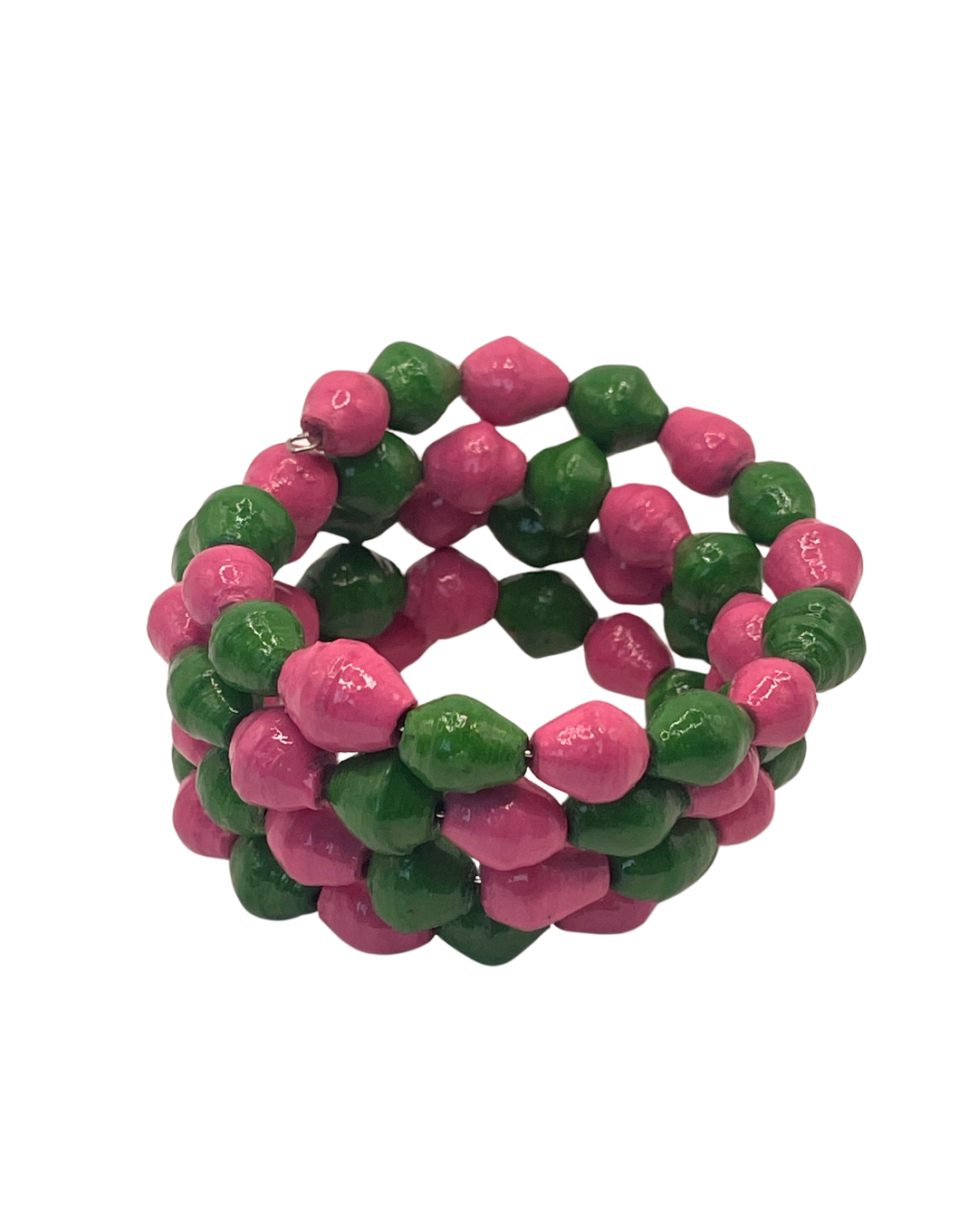 Pink and Green Paper Bead Bracelet