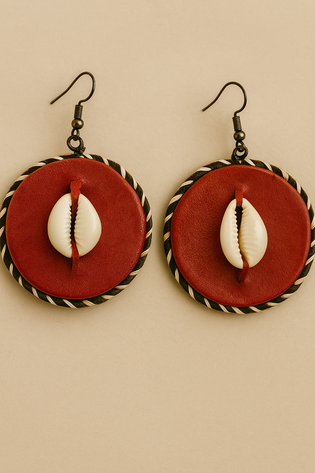 Leather cowrie earring
