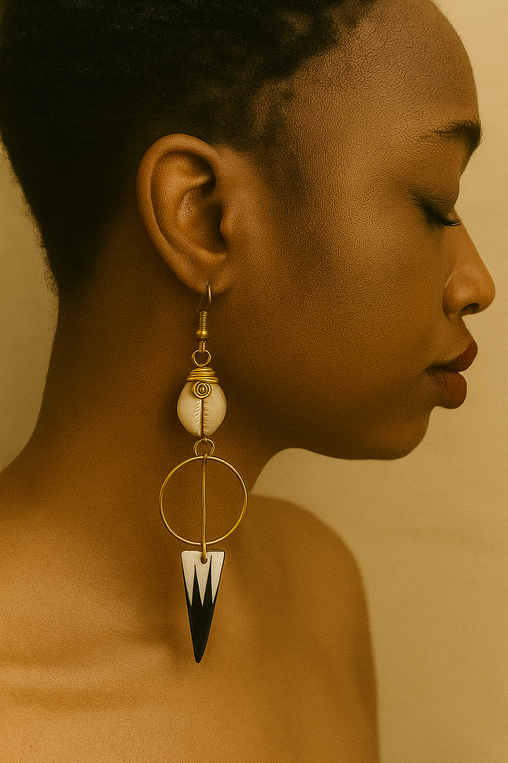 Brass cowrie bone earring