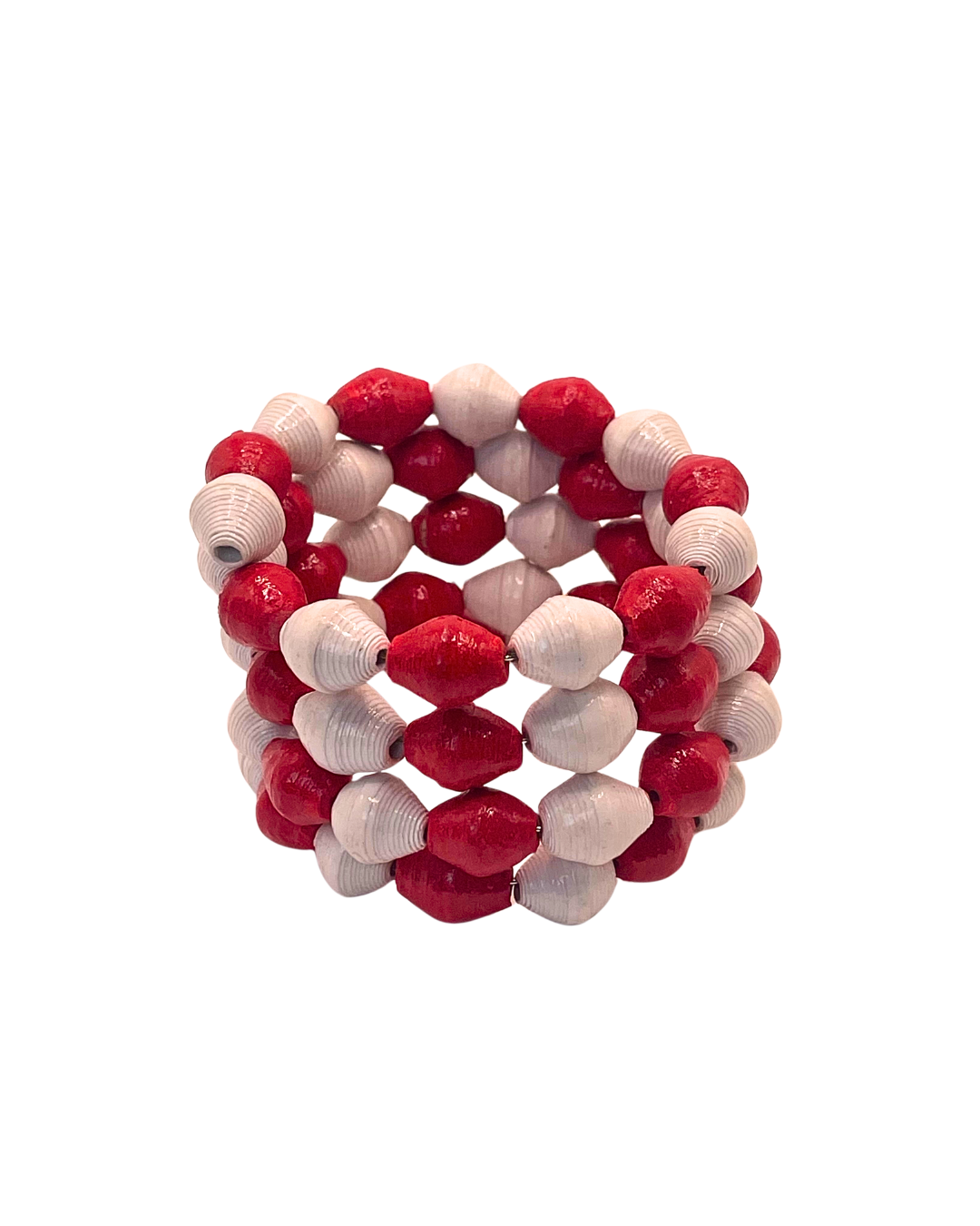 Red and White Paper Bead Bracelet