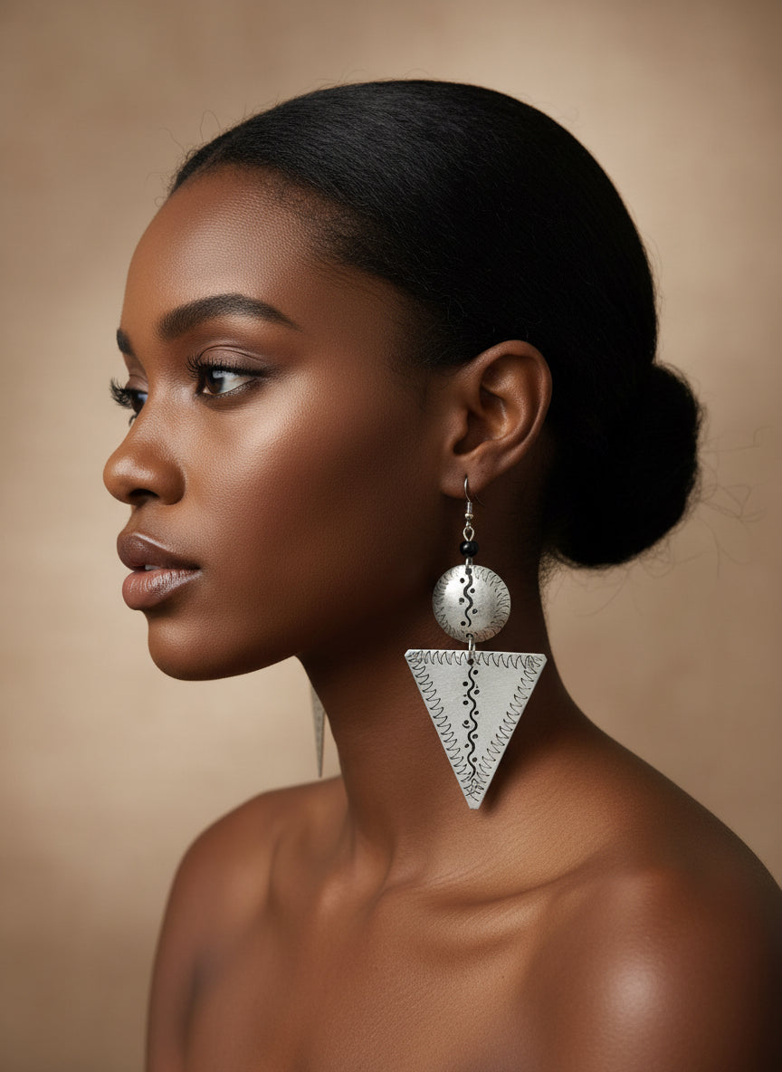 Recycled aluminum triangle & circle earrings