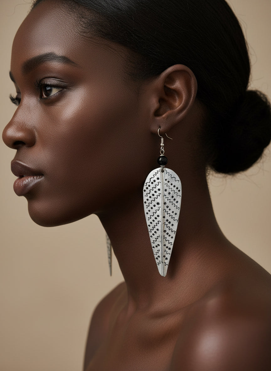 Recycled aluminum leaf earrings