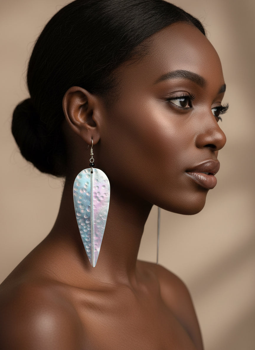 Recycled aluminum leaf earrings
