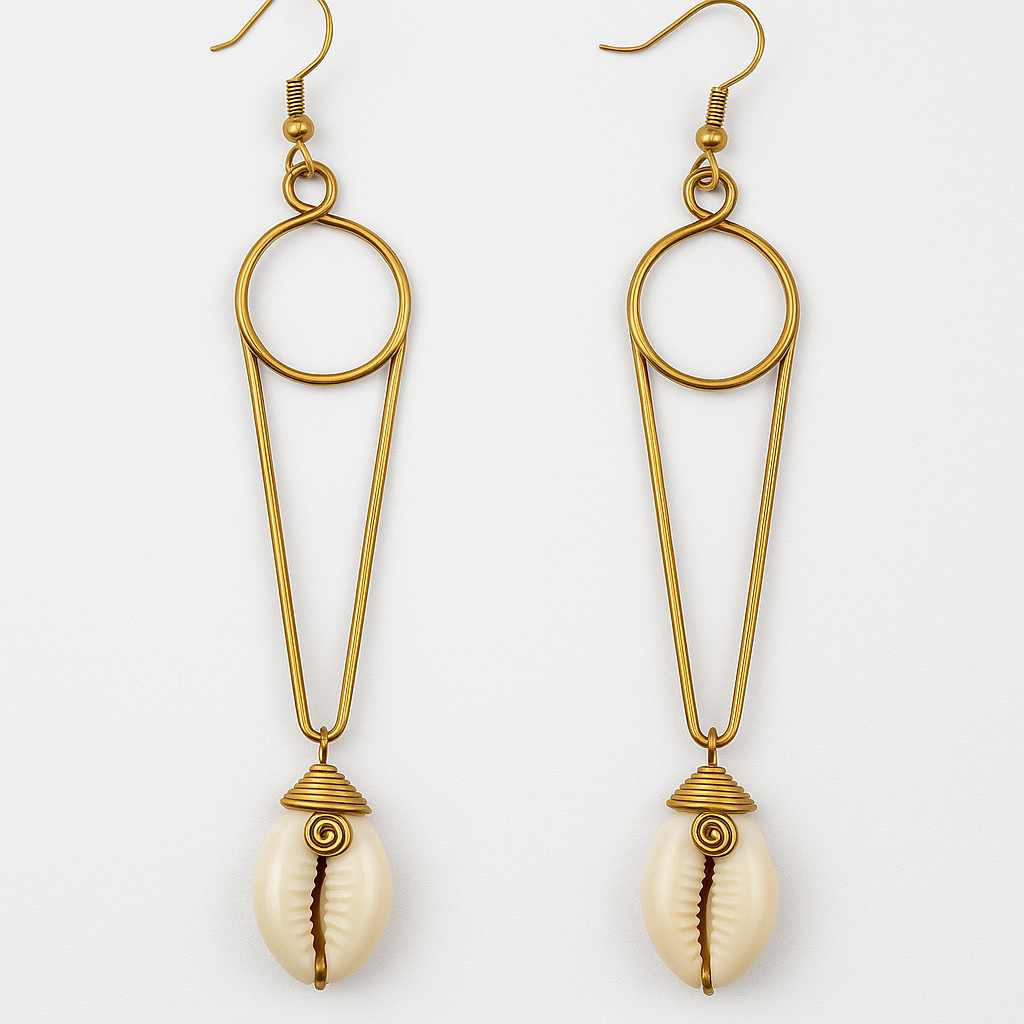Brass cone cowrie earring