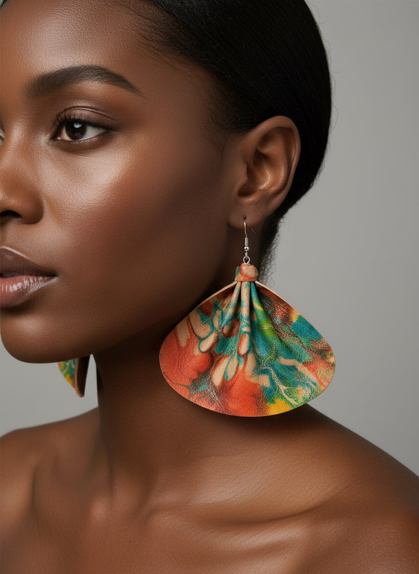 Medium Leather fan earrings