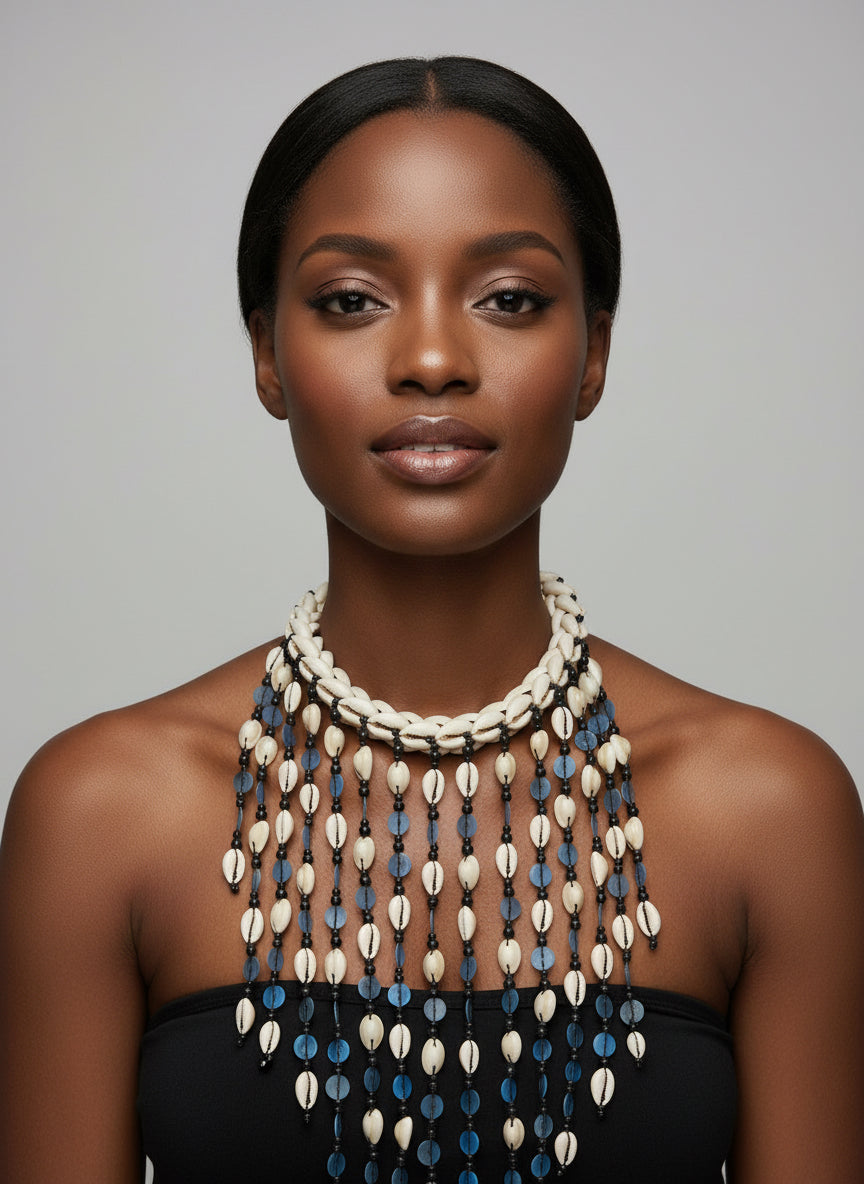 Malian Cowrie & Sequin Necklace