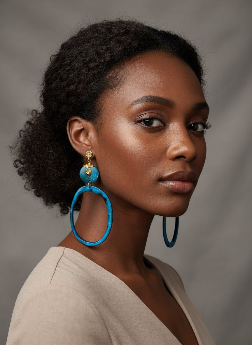 Dyed calabash & cow horn earrings