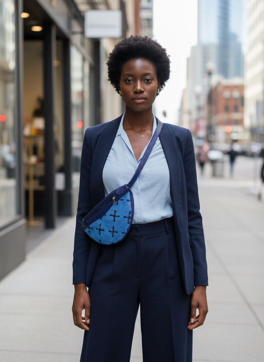 Mini mud cloth and leather handbag