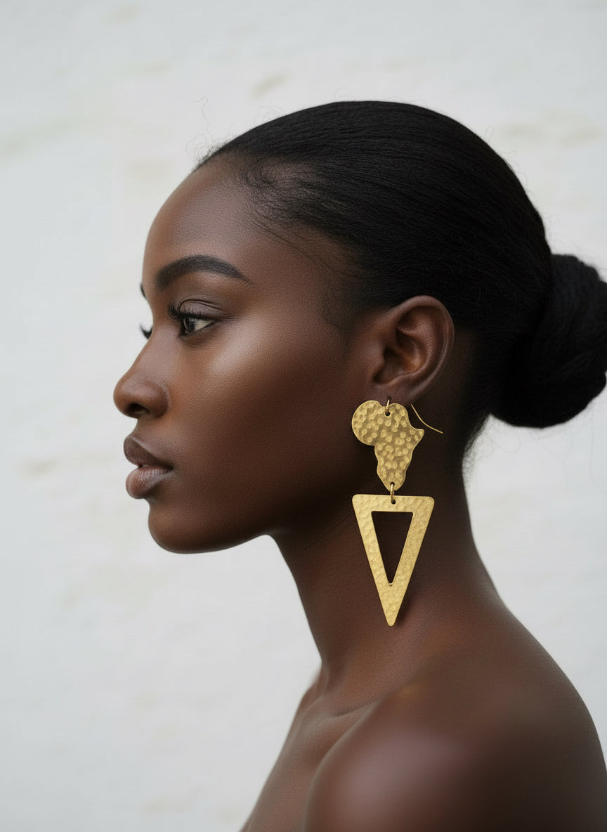 Brass Africa & Triangle earrings
