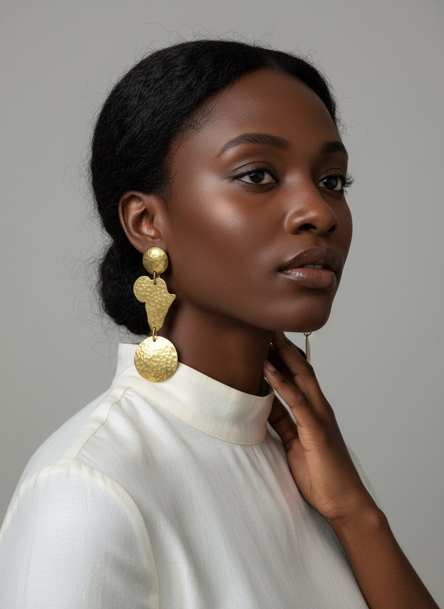 Brass Africa & circle earrings