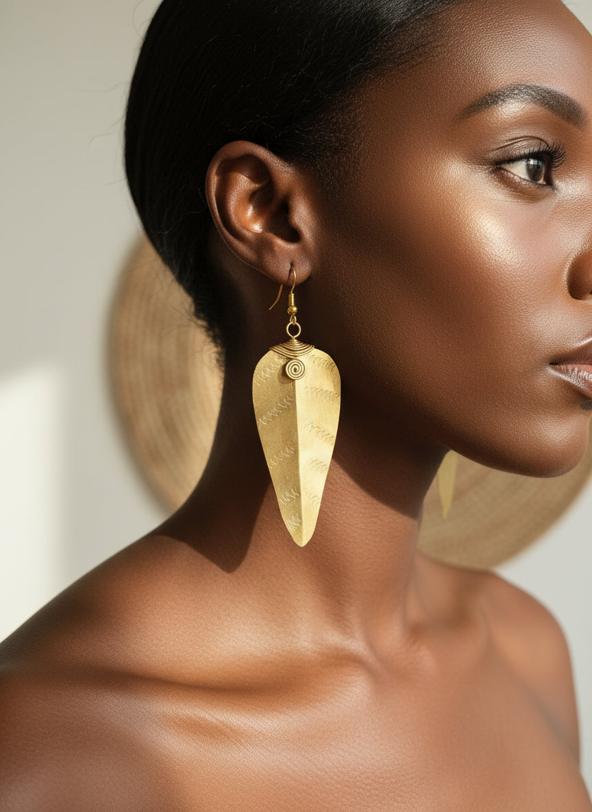 Brass leaf earrings