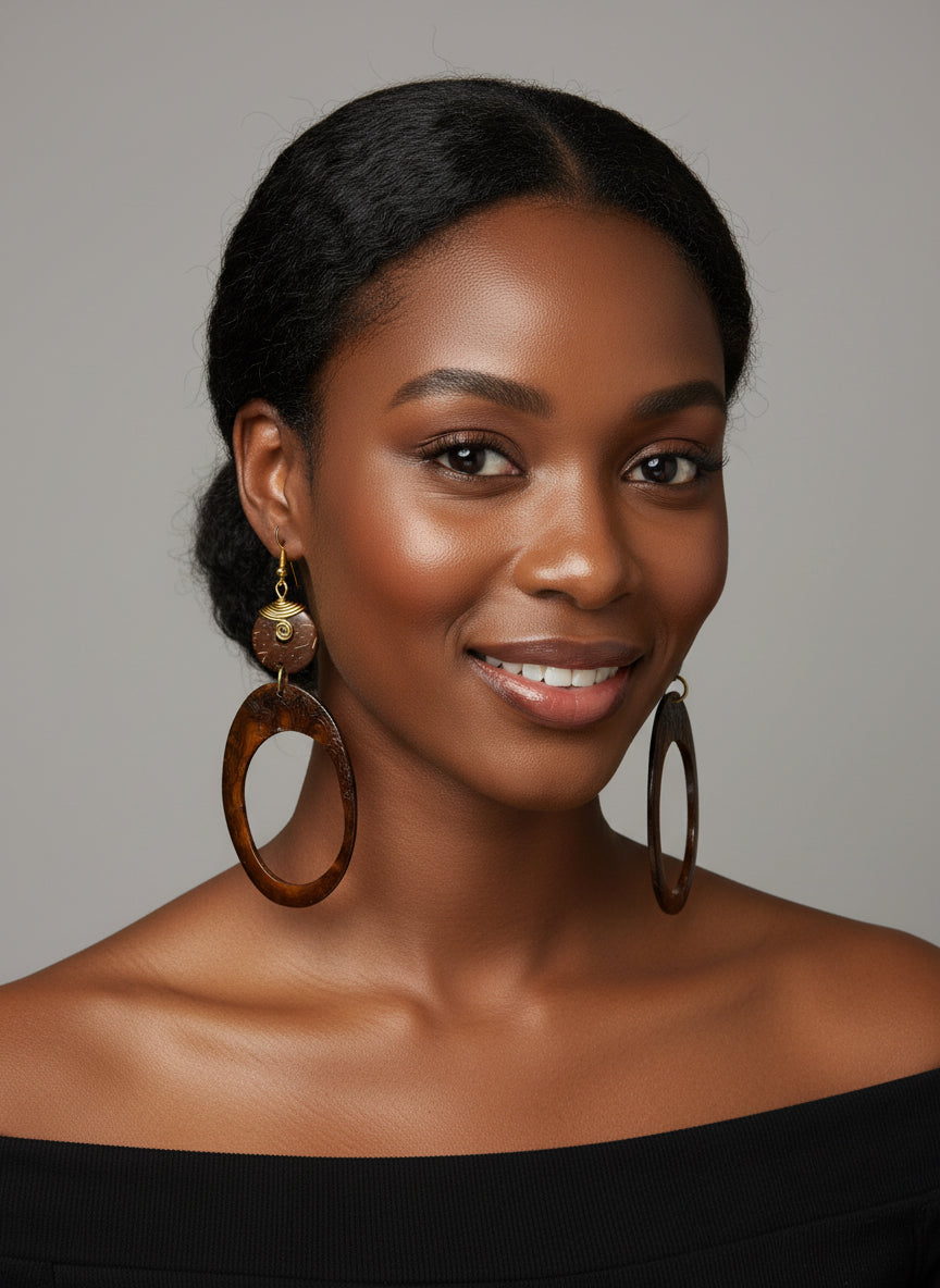 Dyed calabash & cow horn earrings