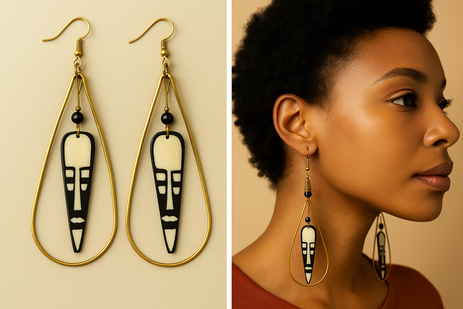 Brass w/ bone mask earring