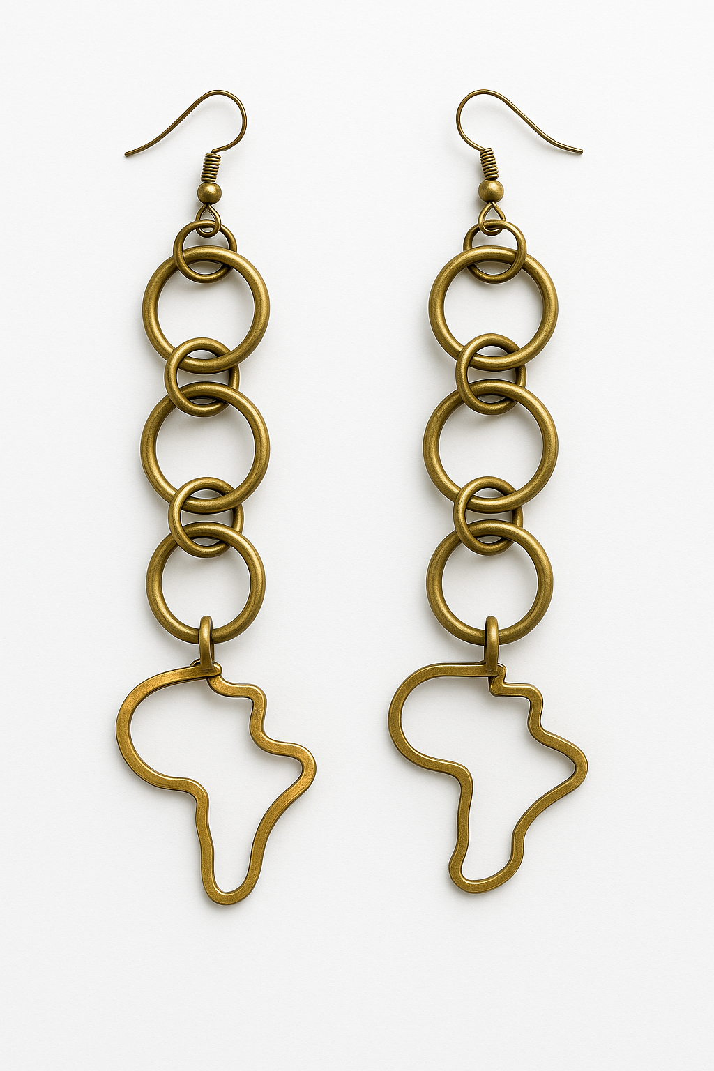 Brass 3 rings map of Africa earring
