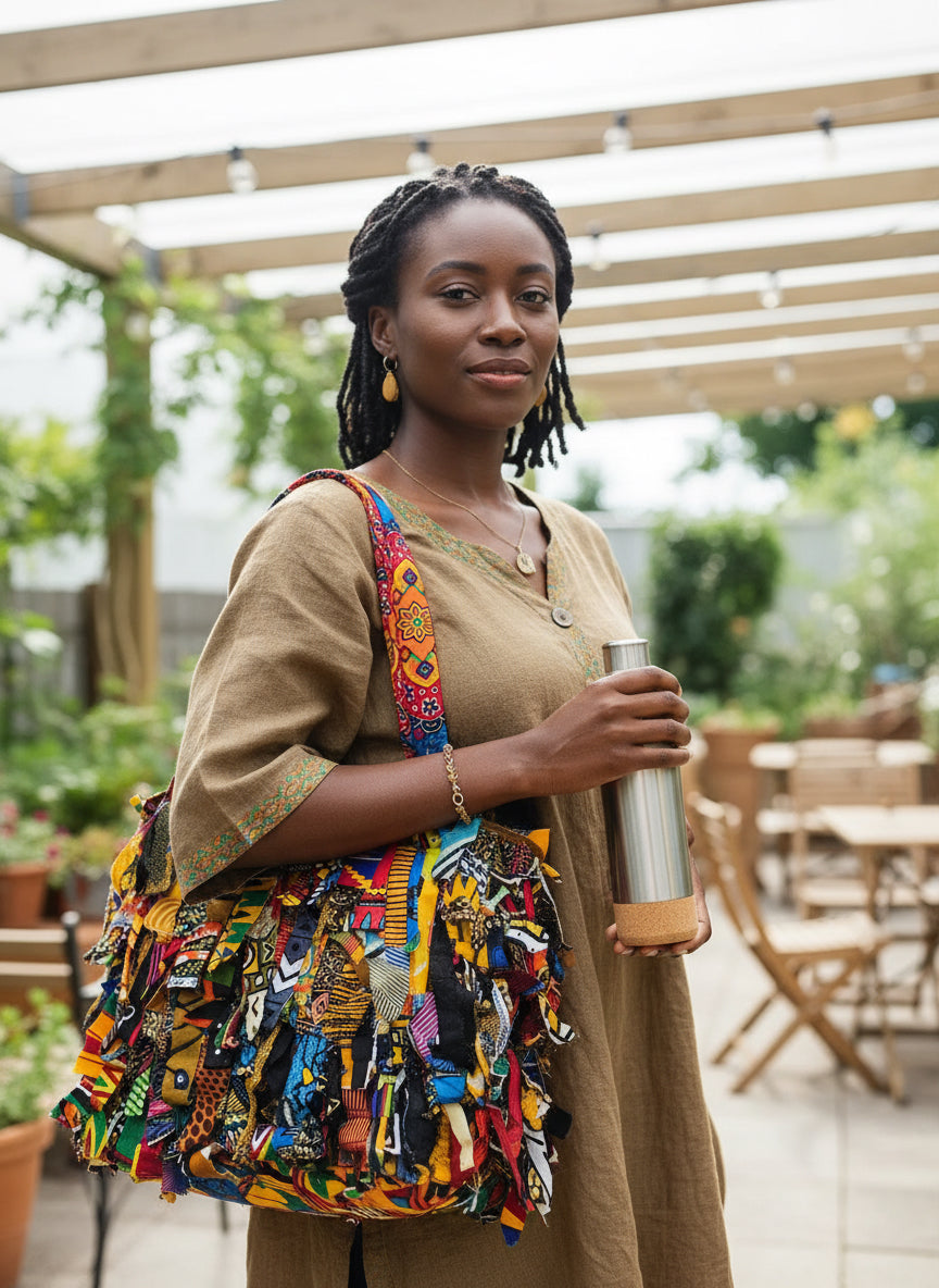 Upcycled Fabric Fringe Bag