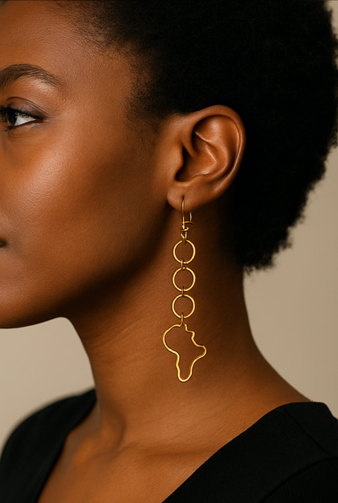 Brass 3 rings map of Africa earring