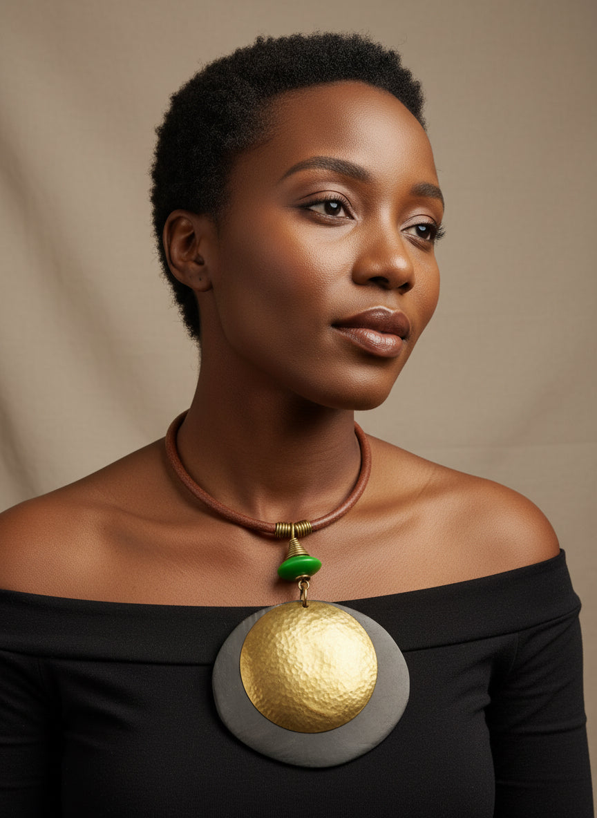 Kenyan brass pendant & cowhorn necklace