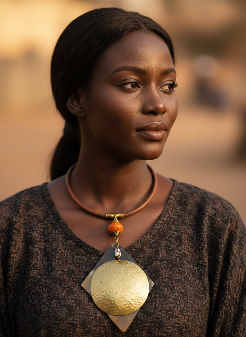 Kenyan brass pendant & cowhorn necklace
