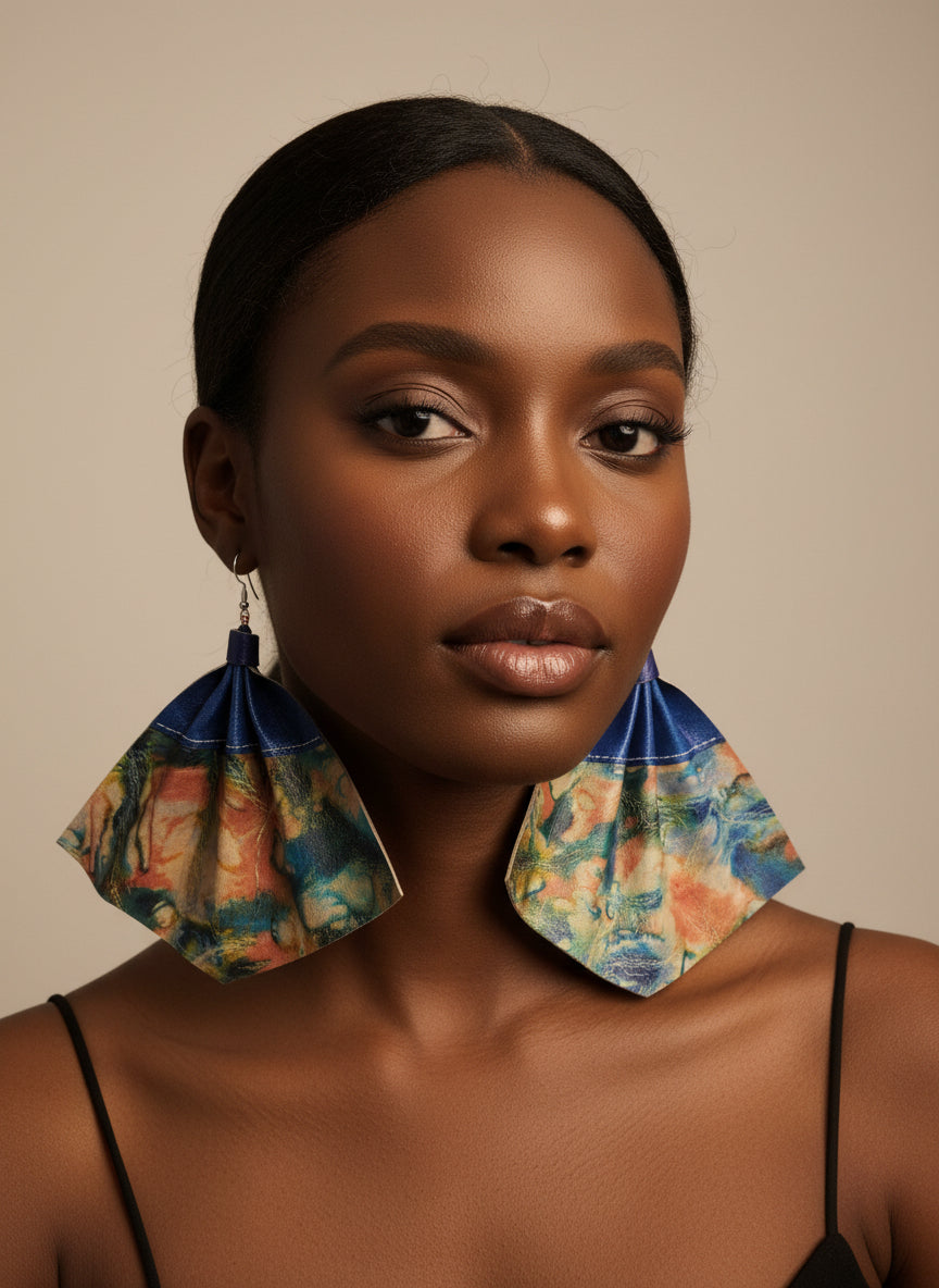 Large leather fan earrings
