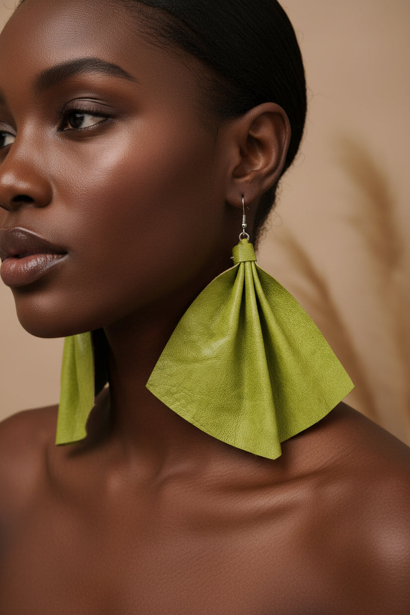 Large leather fan earrings